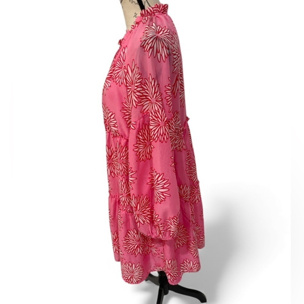 J.Marie Pink Floral Tiered Peasant Dress Size M | Lined | Boho Resort Style - Picture 4 of 9